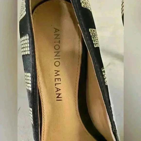 ANTONIO MELANI, black/gold studs, pointed toe, 3 1/2" heel, SZ: 6.5M - Picture 10 of 11